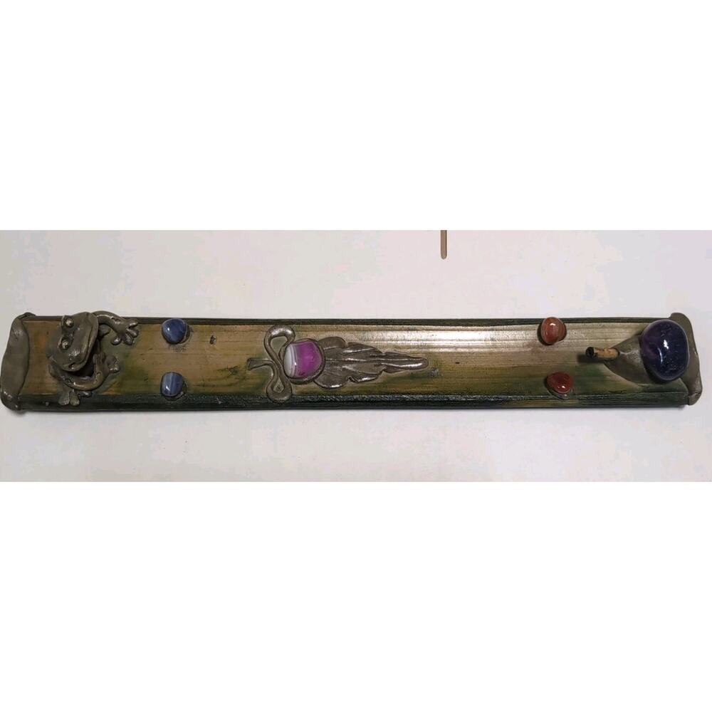 Handmade Incense Burner Frog Stones Wooden Made In Peru 13.5"
